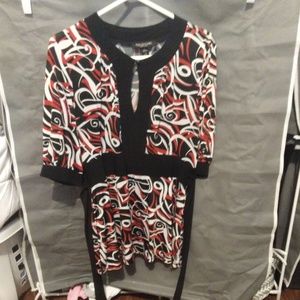 Red, black and white shirt